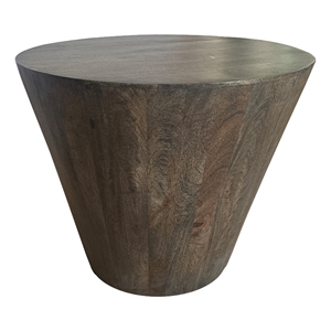 Benjara 24&quot Side End Table-Round Drum Shape-Handcrafted Gray Mango Wood