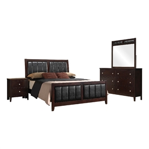 Benjara Con 4 Piece Queen Bedroom Set- Black Leather Upholstery- Dark Brown