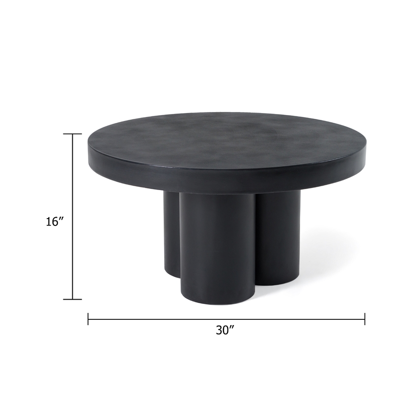 Benjara Cid Run Coffee Table- Abstract Black Concrete Base- Round 30