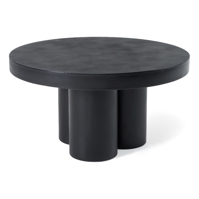 Benjara Cid Run Coffee Table- Abstract Black Concrete Base- Round 30