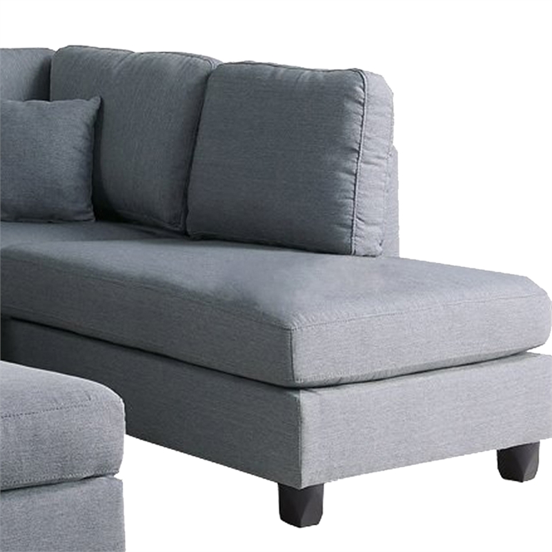 Benjara Linen Fabric 3 Pieces Sectional In Gray