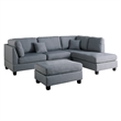 Benjara Linen Fabric 3 Pieces Sectional In Gray
