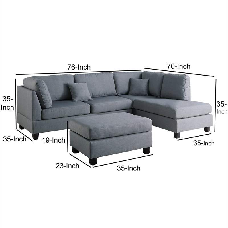 Benjara Linen Fabric 3 Pieces Sectional In Gray