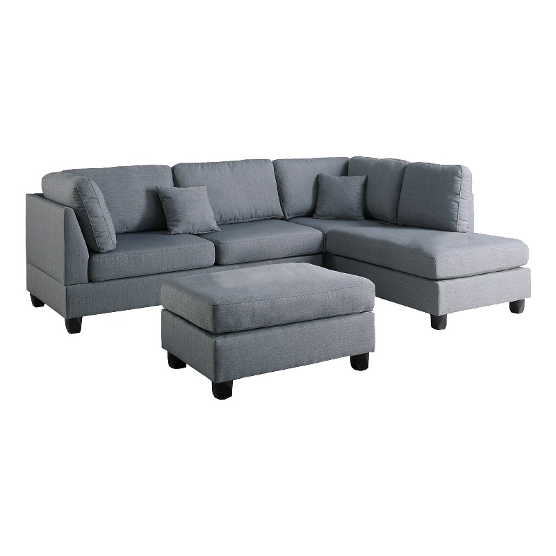 Benjara Linen Fabric 3 Pieces Sectional In Gray