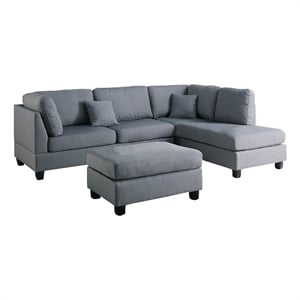 Benjara Linen Fabric 3 Pieces Sectional In Gray