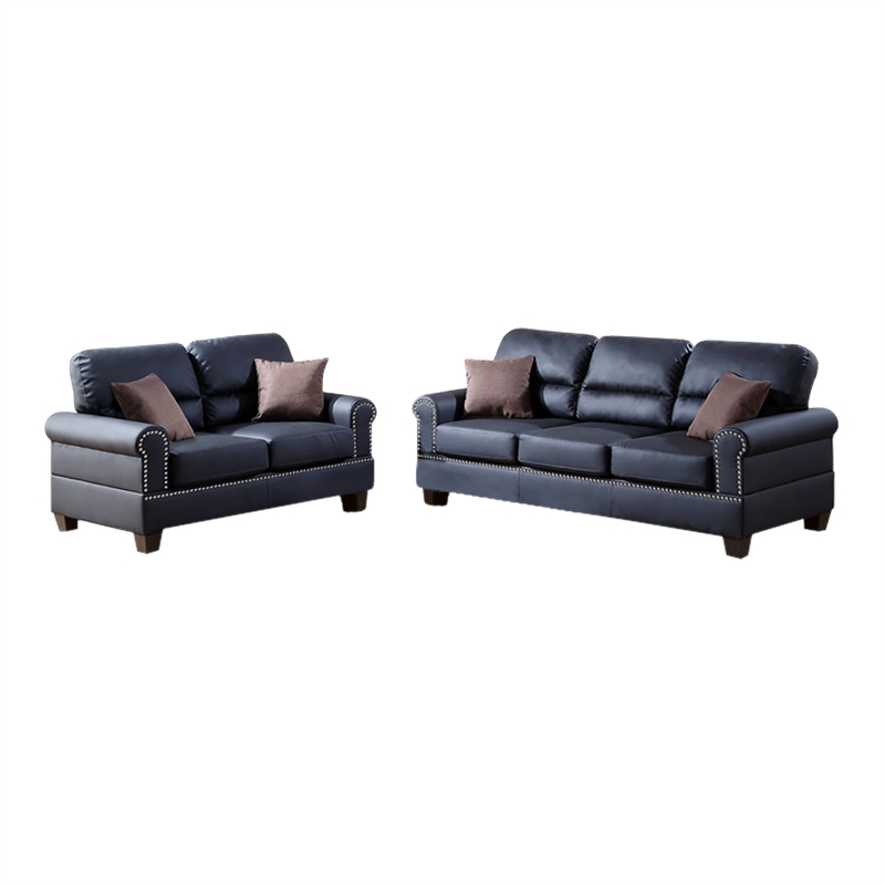 Benjara Bonded Leather 2 Pieces Sofa Set With Pillows In Black