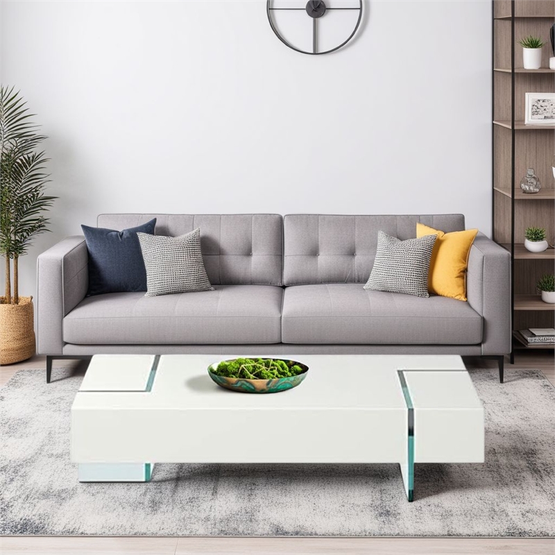 Benjara Wami Coffee Table- Tempered Glass- 53
