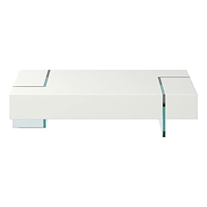 Benjara Wami Coffee Table- Tempered Glass- 53&quot Rectangular- Modern White