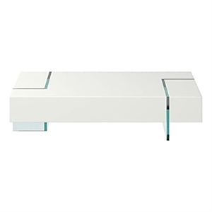 Benjara Wami Tall Coffee Table- Tempered Glass- 53&quot Rectangular- White