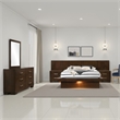 Benjara Bela 5 Piece Wall Panel Queen Bedroom Set- LED- Dark Brown