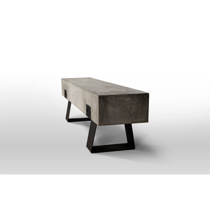 Benjara Metal & Fiber Reinforced Concrete Bench w/ Sled Style Legs- Gray & Black