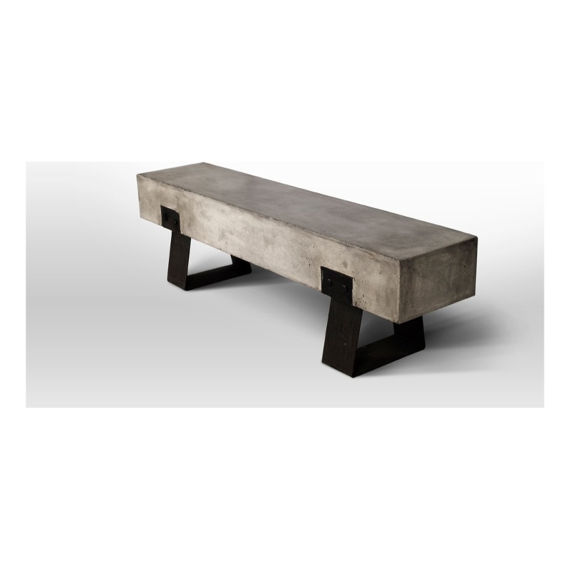Benjara Metal & Fiber Reinforced Concrete Bench w/ Sled Style Legs- Gray & Black