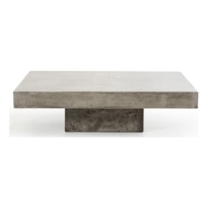 Benjara Square Concrete Coffee Table with Pedestal Base- Gray