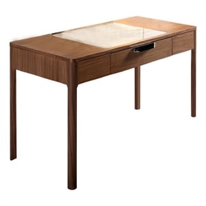 Benjara Office Desk- Brown Solid Wood- 47&quot White Marble Top- 1 Drawer