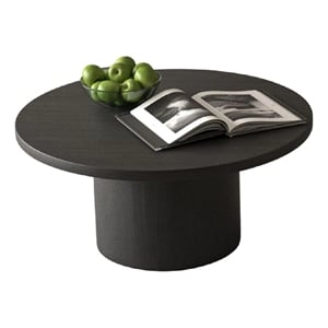 Benjara Coffee Table- Platform Base- Matte Black Veneer Finish- 36&quot Round