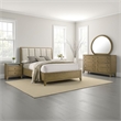 Benjara Heon 4pc Queen Bedroom Set- Beige Tufted Headboard- Natural Brown