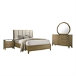 Benjara Heon 4pc Queen Bedroom Set- Beige Tufted Headboard- Natural Brown