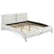 Benjara Zor 5pc King Size Bedroom Set- White Faux Leather and LED Mirror