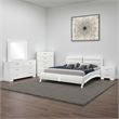 Benjara Zor 5pc King Size Bedroom Set- White Faux Leather and LED Mirror