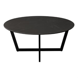 Benjara Jole Coffee Cocktail Table- 39&quot Black Ceramic Glass Top- Metal Base