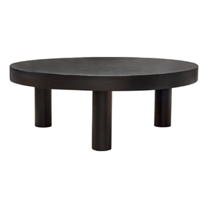 Benjara Reny Cocktail Coffee Table- 42&quot Round Black Acacia Wood Top- Iron Legs