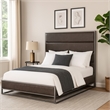 Benjara Chek King Size Bed- Gray Faux Leather Upholstery w Silver Metal Frame
