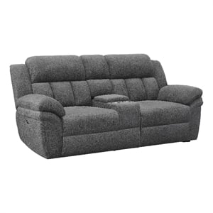 Benjara Diko 86&quot Power Recliner Loveseat- Cupholders- Storage Console- Gray