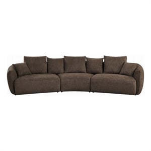 Benjara 145&quot Geny Modular Sofa- 7 Pillows- Curved- Brown Boucle Fabric