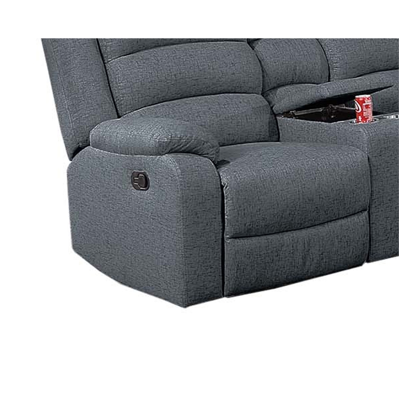 Benjara Rexy L Shape Sofa- 3pc Manual Reclining Sectional- Dark Gray Burlap