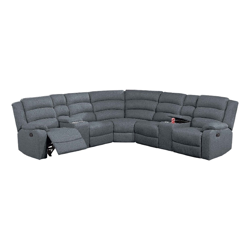 Benjara Rexy L Shape Sofa- 3pc Manual Reclining Sectional- Dark Gray Burlap