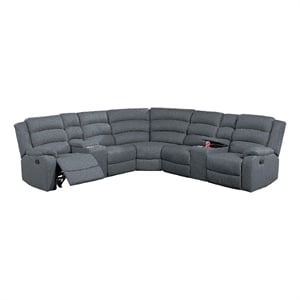 Benjara Rexy L Shape Sofa- 3pc Manual Reclining Sectional- Dark Gray Burlap