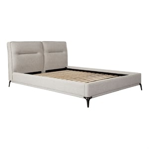 Benjara Lomp Low King Bed- Padded Tufted Mist Sand Brown Polyester Upholstery