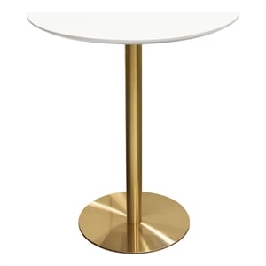 Benjara Rely Bar Height Table- 36&quot Round White Lacquer Top- Gold Base