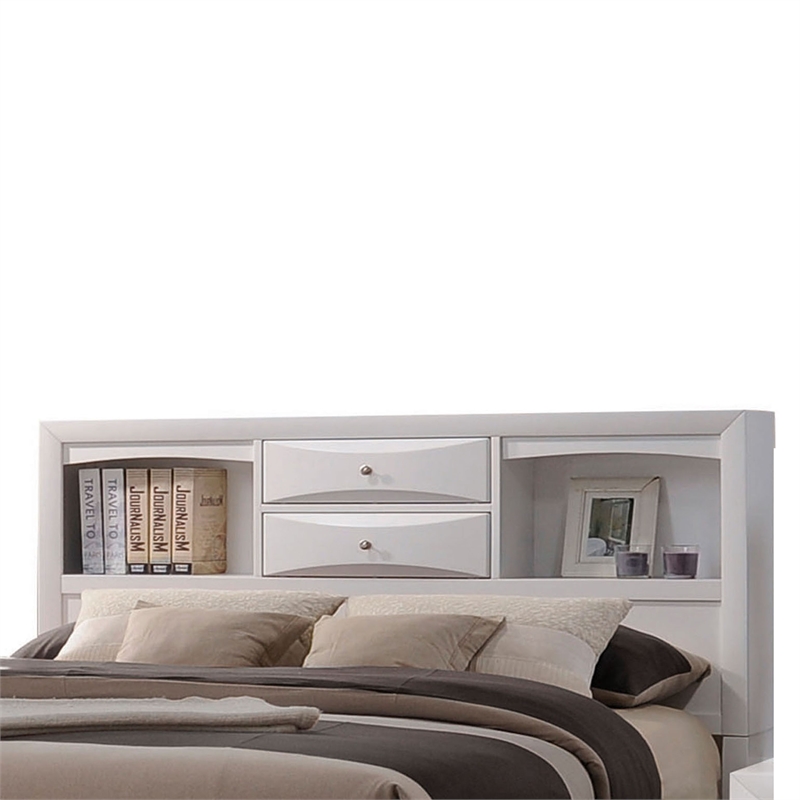 Benjara 8 Drawer Eastern King Bed with Bookcase Headboard and Round Knobs- White