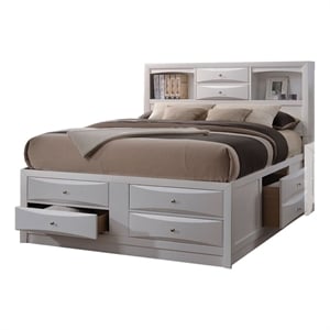 Benjara 8 Drawer Eastern King Bed with Bookcase Headboard and Round Knobs- White