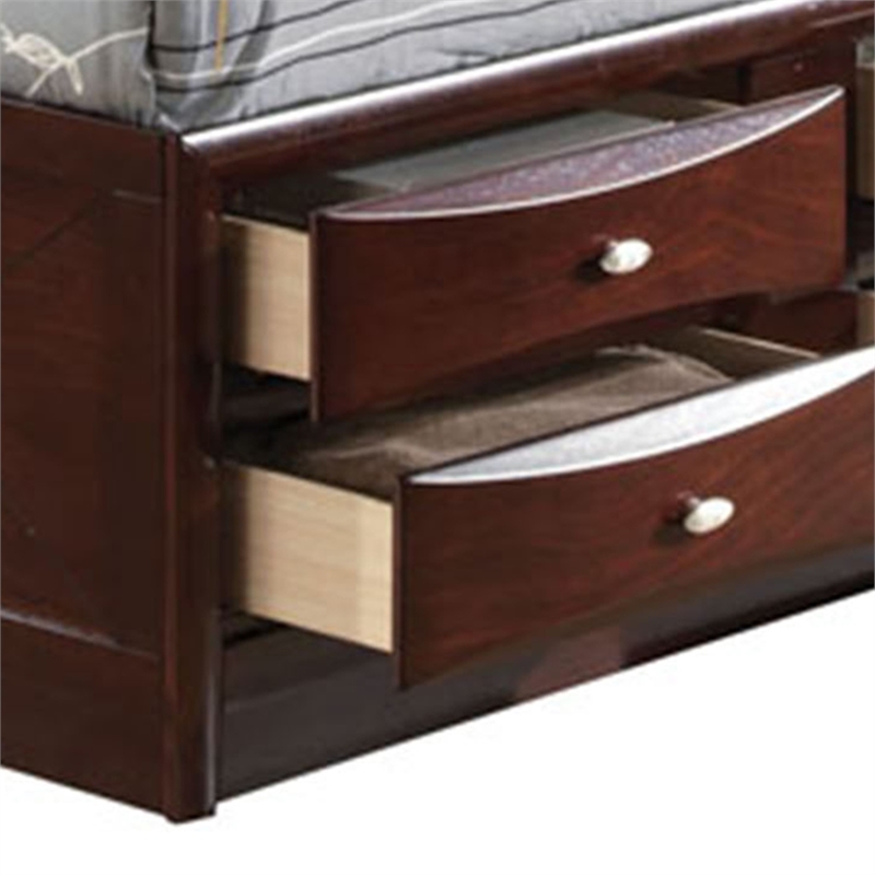 Benjara Panel Design Eastern King Size Bed with Bookcase and Drawers- Brown