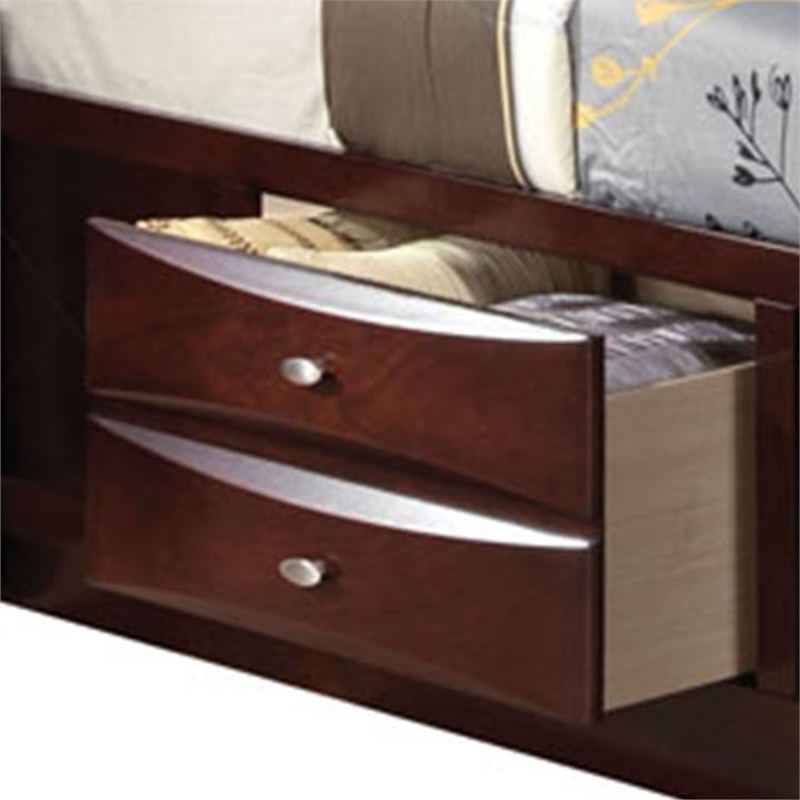 Benjara Panel Design Eastern King Size Bed with Bookcase and Drawers- Brown