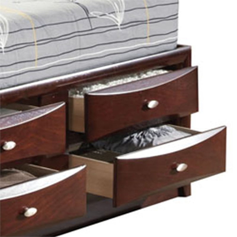 Benjara Panel Design Queen Size Bed with Bookcase and Drawers- Brown