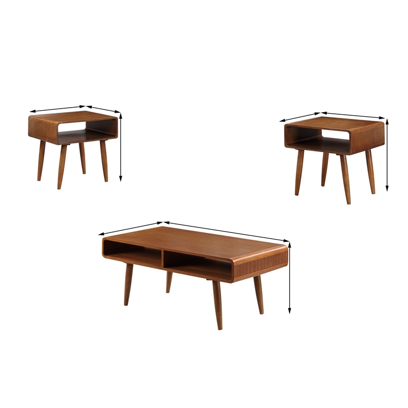 Benjara 3 Piece Mid Century Wooden Occasional Table Set- Brown