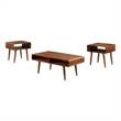 Benjara 3 Piece Mid Century Wooden Occasional Table Set- Brown