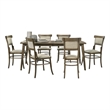 Benjara 7 PC Wood Dining Table Set- Rectangular Top- Padded Chairs- Brown Beige