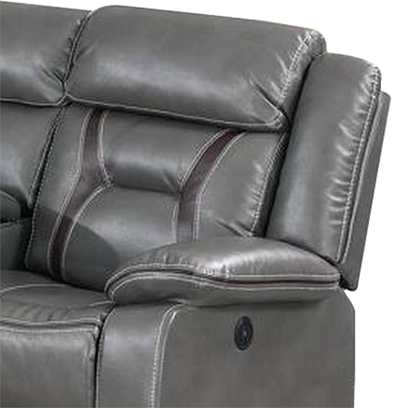 Benjara Lof Power Reclining Sectional Sofa Set- USB Port- Gray Gel Faux Leather