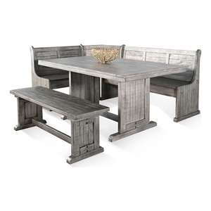 Benjara Zeka 4pc Breakfast Nook Dining with Storage Bench Set-Gray Mahogany Wood