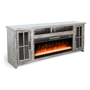 Benjara 76&quot TV Media Console w Crystal Fireplace Insert Option in Gary