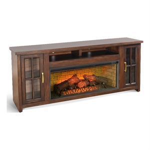 Benjara 76&quot TV Media Console w Log Fireplace Insert Option - Dark Brown