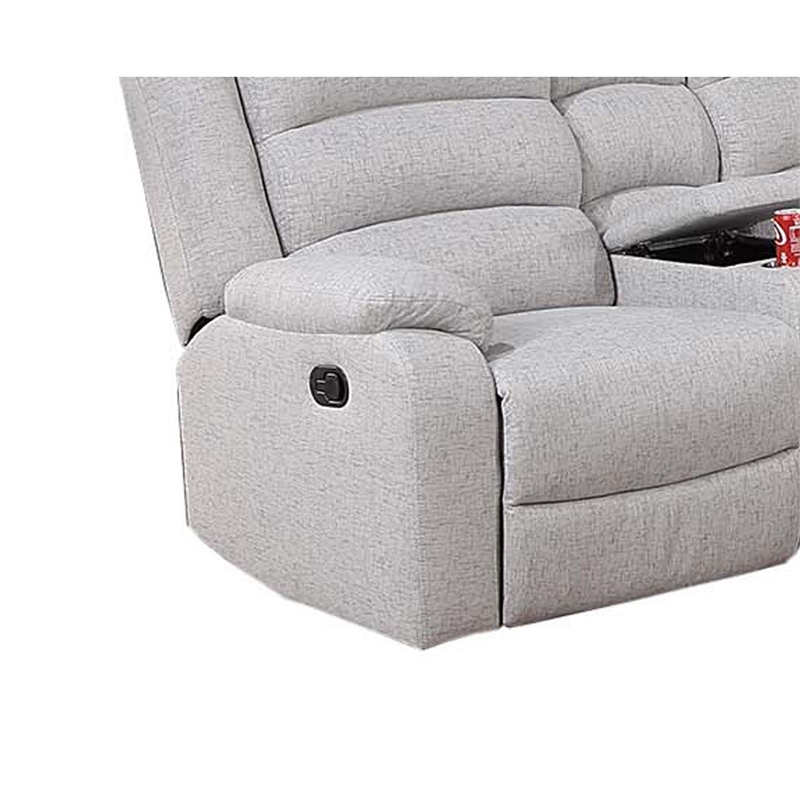 Benjara Rexy L Shape Sofa- 3pc Manual Reclining Sectional- Clean White Burlap