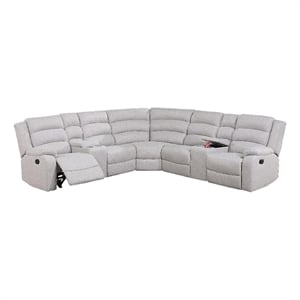 Benjara Rexy L Shape Sofa- 3pc Manual Reclining Sectional- Clean White Burlap