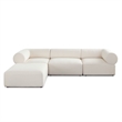 Benjara Zey 4pc Sectional Sofa w/ Reversible Chaise Ottoman Set- Ivory Sherpa
