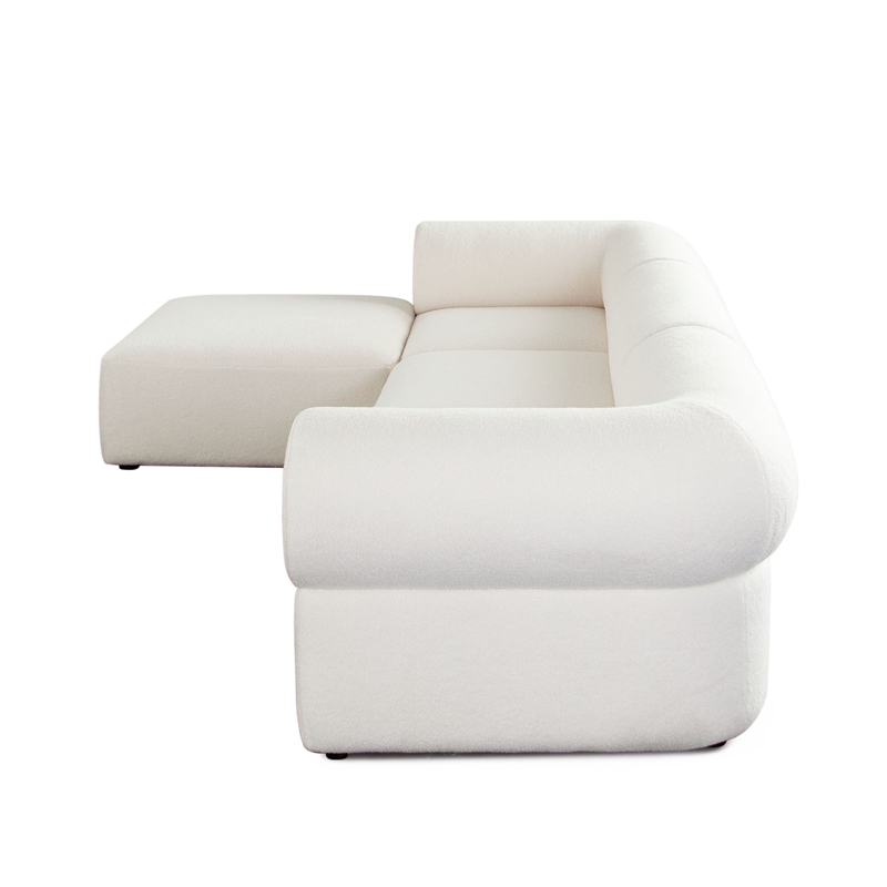 Benjara Zey 4pc Sectional Sofa w/ Reversible Chaise Ottoman Set- Ivory Sherpa