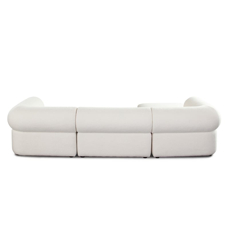 Benjara Zey 4pc Sectional Sofa w/ Reversible Chaise Ottoman Set- Ivory Sherpa